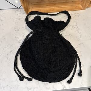 Happy & Free black crochet drawstring bag coastal beach hippie bohemian festival